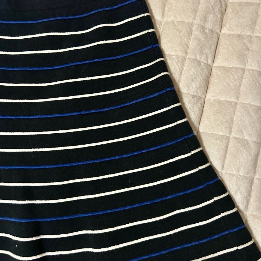 Free People Black Skater Skirt w/ Blue + White Stripes - Picture 3 of 3